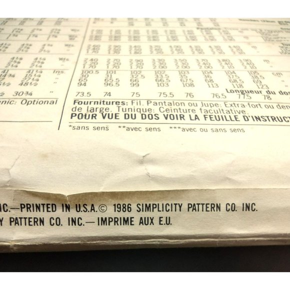 Pattern Simplicity 7383 Easy Sew Pull Over Tunic Skirt Pants 12,14,16 1986 Uncut - Picture 9 of 10